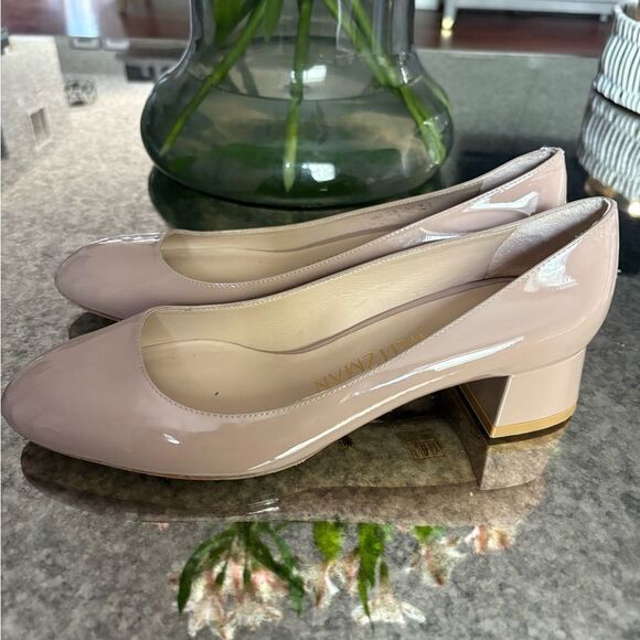 Stuart Weitzman Flareblock 60 Nude Pump Patent Leather Pumps - Picture 2 of 5